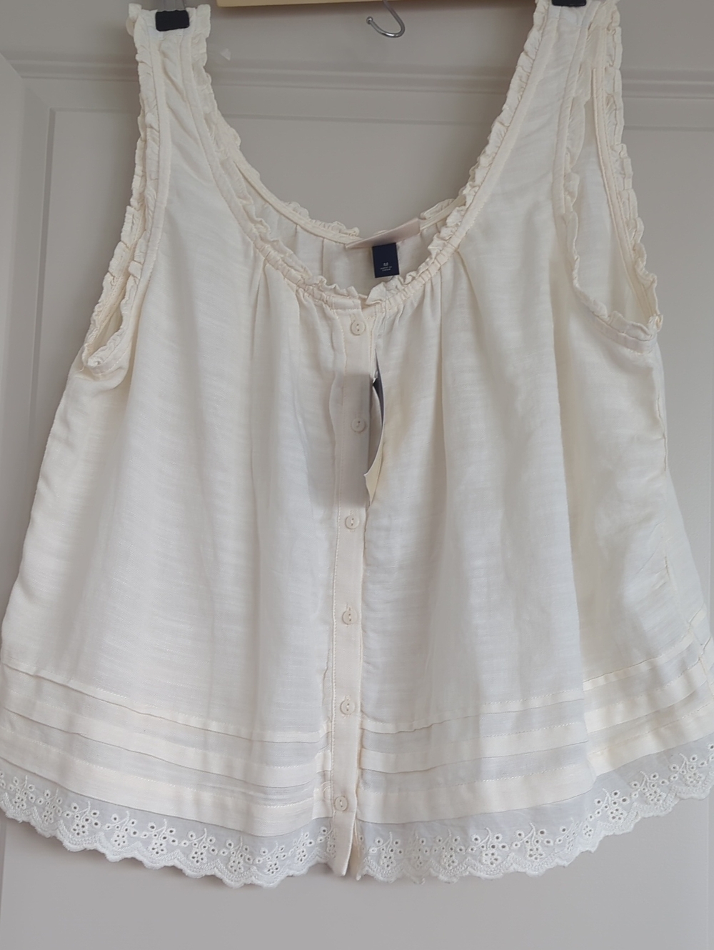 Mulberry for Target Cream Eyelet Button-Front Ruffle Strap Camisole